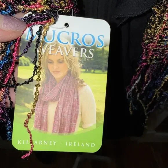 Mucros Weavers multicolor, handwoven-style scarf with fringe. 14” x 73” - Picture 4 of 7